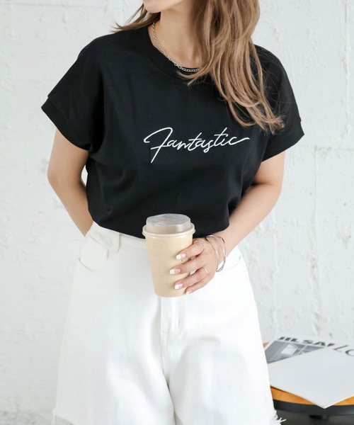 SUGAR BISKET（シュガービスケット）の「シンプル刺繍ロゴＴ（Tシャツ/カットソー・レディース・ミント/ブラック/ライトグレー/ホワイト・フリー）」の5枚目の写真