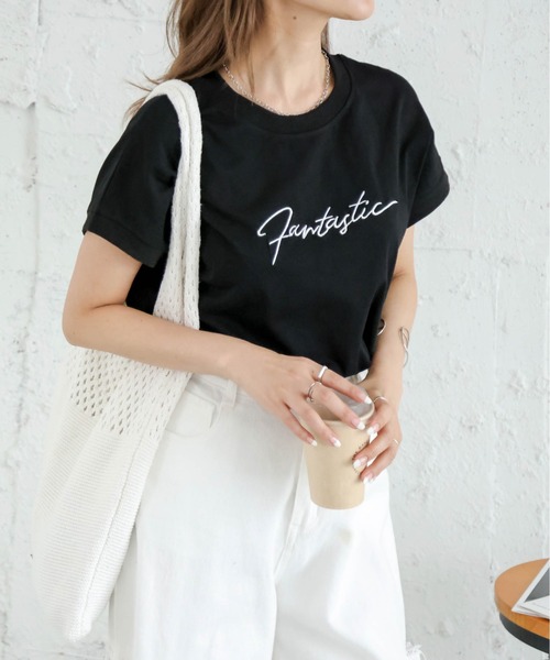 SUGAR BISKET（シュガービスケット）の「シンプル刺繍ロゴＴ（Tシャツ/カットソー・レディース・ミント/ブラック/ライトグレー/ホワイト・フリー）」の9枚目の写真