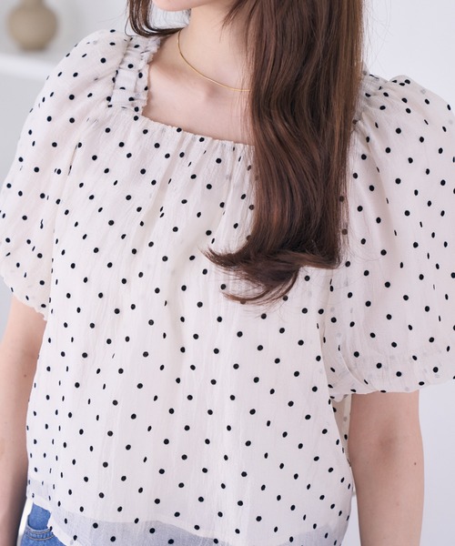 本日のみ値下げ　戻りますmiele grande ドット柄バルーンスリーブシャツ GRL(グレイル)の「ドット柄シアーバルーンスリーブブラウス