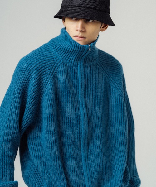 Ressaca（レサーカ）の「フルジップアップドライバーズニットセーター オーバーサイズ（ニット/セーター・メンズ・グリーン/ブルー/グレー/オレンジ/ブラック/ネイビー/オフホワイト/マスタード・M/L）」の6枚目の写真