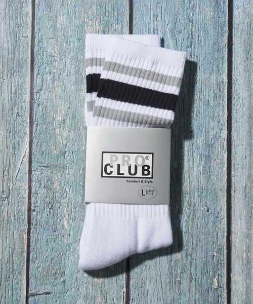 PRO CLUB （プロクラブ）の「【PRO CLUB】STRIPE CREW SOCK / スポーツクルーソックス（ソックス/靴下・メンズ・ホワイト系2/ホワイト系3/ブラック/ホワイト系4/ホワイト系1・LARGE/MEDIUM）」の2枚目の写真