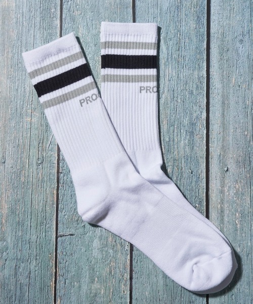 PRO CLUB （プロクラブ）の「【PRO CLUB】STRIPE CREW SOCK / スポーツクルーソックス（ソックス/靴下・メンズ・ホワイト系2/ホワイト系3/ブラック/ホワイト系4/ホワイト系1・LARGE/MEDIUM）」の6枚目の写真