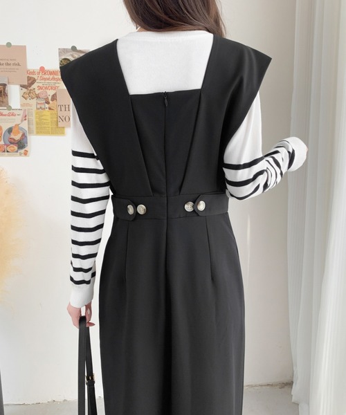 ABITOKYO（アビトーキョー）の「レイヤード風Vネックワイドサロペット（サロペット/オーバーオール・レディース・グレイッシュベージュ/チャコールグレー/ブラック/カーキ/ブルーグレー・M/L）」の6枚目の写真