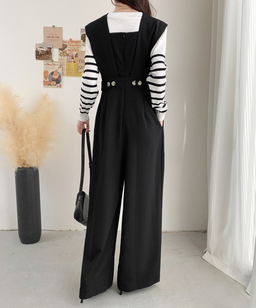 ABITOKYO（アビトーキョー）の「レイヤード風Vネックワイドサロペット（サロペット/オーバーオール・レディース・グレイッシュベージュ/チャコールグレー/ブラック/カーキ/ブルーグレー・M/L）」の7枚目の写真