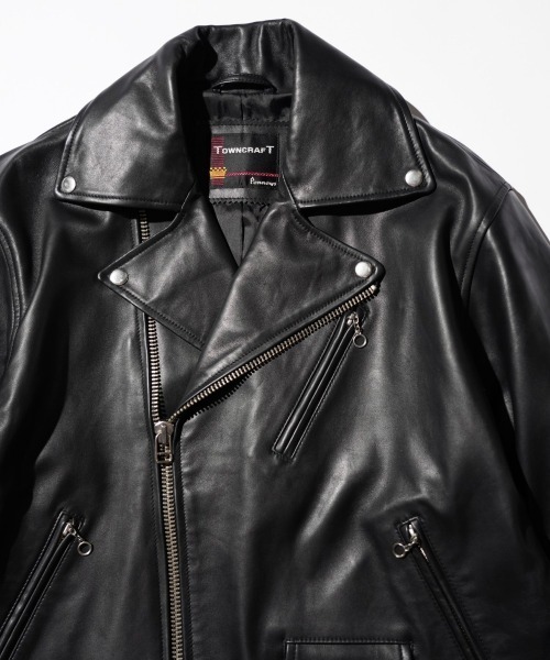 TOWNCRAFT(タウンクラフト)の「TOWN CRAFT / タウンクラフト LEATHER DOUBLE RIDERS JACKET レザー ダブルライダースジャケット(ライダースジャケット・メンズ・ブラック・MEDIUM/LARGE/X-SMALL)」の3枚目の写真