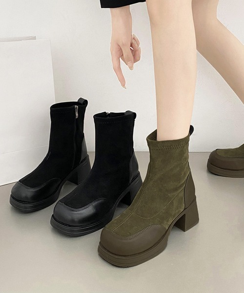 Miniministore(ミニミニストア)の「厚底ショートブーツ レディース靴 秋冬(ブーツ・レディース・カーキ/ブラック・25.0cm/23.5cm/23.0cm/24.5cm/22.5cm/24.0cm)」の3枚目の写真