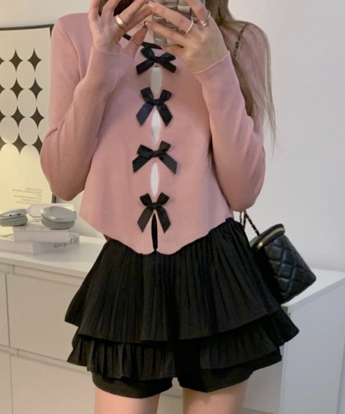 Vipoa（ヴィポア）の「mini ribbon tight knit cardigan（カーディガン/ボレロ・レディース・ピンク/グレー・FREE）」の8枚目の写真