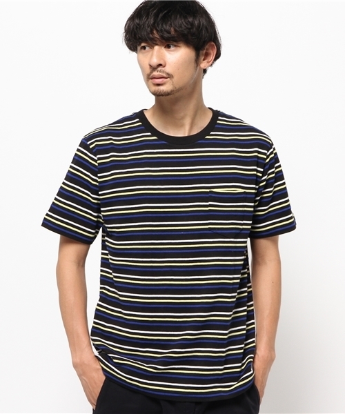 OUTLET(アウトレット)の「【Ciaopanic】マルチボーダーTee(Tシャツ/カットソー・メンズ・ホワイト/ネイビー/ブラック・MEDIUM/LARGE)」の1枚目の写真