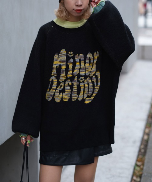 CIAOPANIC(チャオパニック)の「MIXロゴニットプルオーバー(ニット/セーター・レディース・ブラック/オフホワイト/グリーン・FREE)」の9枚目の写真