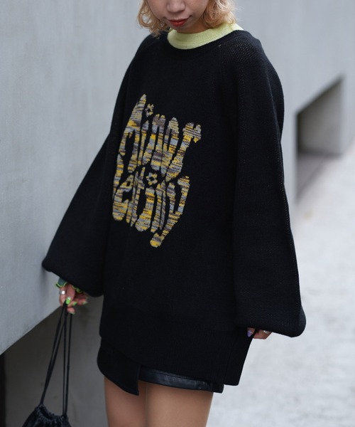 CIAOPANIC(チャオパニック)の「MIXロゴニットプルオーバー(ニット/セーター・レディース・ブラック/オフホワイト/グリーン・FREE)」の5枚目の写真