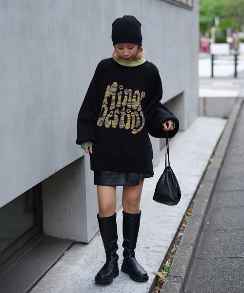 CIAOPANIC(チャオパニック)の「MIXロゴニットプルオーバー(ニット/セーター・レディース・ブラック/オフホワイト/グリーン・FREE)」の19枚目の写真