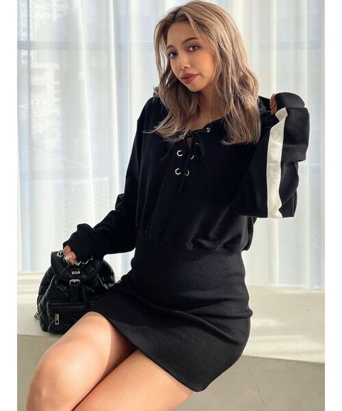 GYDA（ジェイダ）の「フロントレースアップドッキングスウェットワンピース（ワンピース・レディース・ブラック/その他1・FREE）」の13枚目の写真