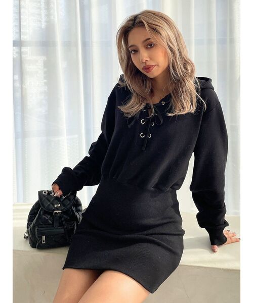 GYDA（ジェイダ）の「フロントレースアップドッキングスウェットワンピース（ワンピース・レディース・ブラック/その他1・FREE）」の17枚目の写真