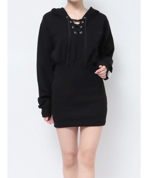 GYDA（ジェイダ）の「フロントレースアップドッキングスウェットワンピース（ワンピース・レディース・ブラック/その他1・FREE）」の12枚目の写真