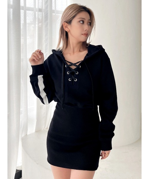 GYDA（ジェイダ）の「フロントレースアップドッキングスウェットワンピース（ワンピース・レディース・ブラック/その他1・FREE）」の8枚目の写真