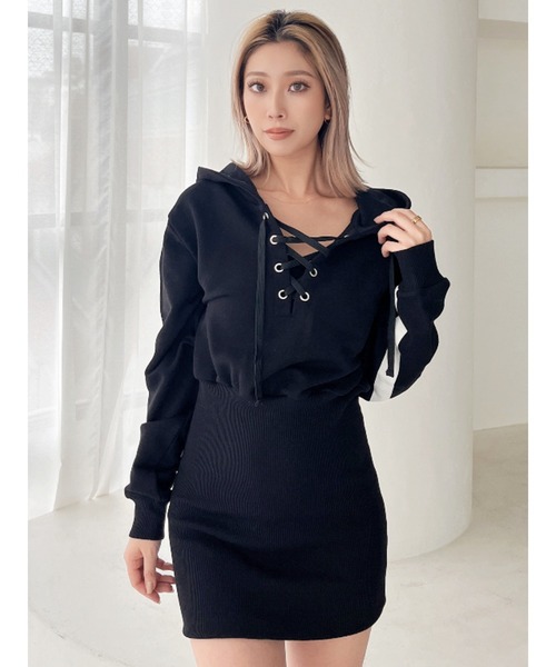 GYDA（ジェイダ）の「フロントレースアップドッキングスウェットワンピース（ワンピース・レディース・ブラック/その他1・FREE）」の9枚目の写真