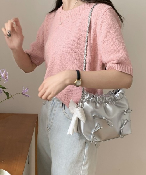 LAC-VERT（ラック・ヴェール）の「ミニリボンチェーンハンドバッグ（ハンドバッグ・レディース・シルバー/ホワイト/ピンク/ブラック・FREE）」の9枚目の写真