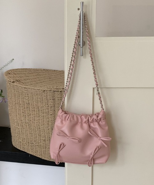 LAC-VERT（ラック・ヴェール）の「ミニリボンチェーンハンドバッグ（ハンドバッグ・レディース・シルバー/ホワイト/ピンク/ブラック・FREE）」の14枚目の写真