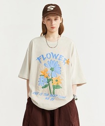 オーバーサイズ フラワー発泡プリントTシャツ 花柄