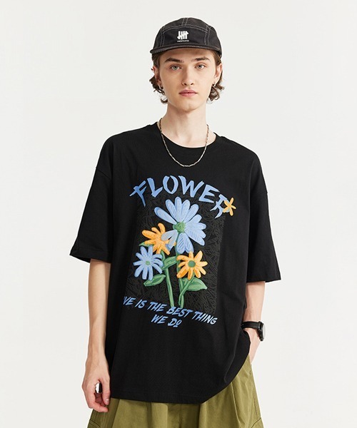 オーバーサイズ フラワー発泡プリントTシャツ 花柄（Tシャツ
