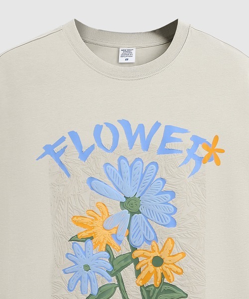 オーバーサイズ フラワー発泡プリントTシャツ 花柄（Tシャツ