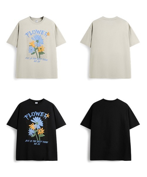 オーバーサイズ フラワー発泡プリントTシャツ 花柄（Tシャツ