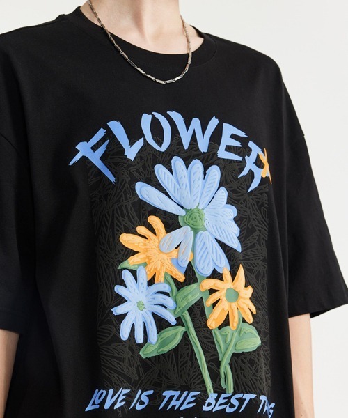 オーバーサイズ フラワー発泡プリントTシャツ 花柄（Tシャツ