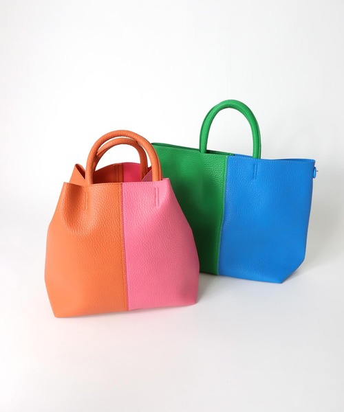 Three Four Time（ｽﾘｰﾌｫｰﾀｲﾑ）の「バイカラーフェイクレザートート（トートバッグ・レディース・オレンジ系その他/グリーン系その他/ホワイト系その他・FREE）」の4枚目の写真