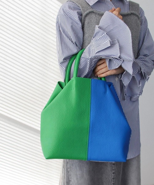 Three Four Time（ｽﾘｰﾌｫｰﾀｲﾑ）の「バイカラーフェイクレザートート（トートバッグ・レディース・オレンジ系その他/グリーン系その他/ホワイト系その他・FREE）」の9枚目の写真