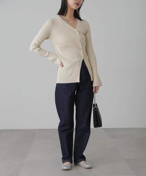 FREE'S MART（フリーズマート）の「◆アシンメトリーボタンディテールリブニット（カーディガン/ボレロ・レディース・ホワイト/ライトグリーン/オレンジ・FREE）」の6枚目の写真