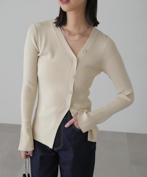 FREE'S MART（フリーズマート）の「◆アシンメトリーボタンディテールリブニット（カーディガン/ボレロ・レディース・ホワイト/ライトグリーン/オレンジ・FREE）」の12枚目の写真