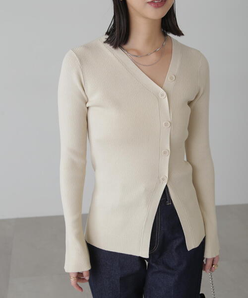 FREE'S MART（フリーズマート）の「◆アシンメトリーボタンディテールリブニット（カーディガン/ボレロ・レディース・ホワイト/ライトグリーン/オレンジ・FREE）」の7枚目の写真