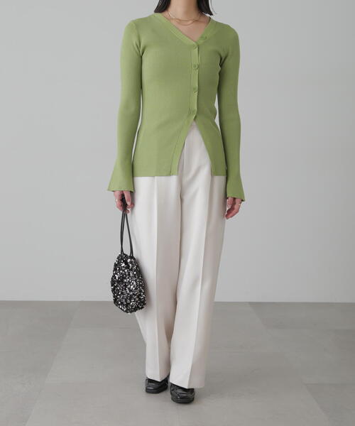 FREE'S MART（フリーズマート）の「◆アシンメトリーボタンディテールリブニット（カーディガン/ボレロ・レディース・ホワイト/ライトグリーン/オレンジ・FREE）」の16枚目の写真