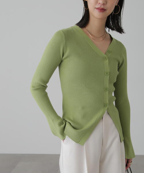 FREE'S MART（フリーズマート）の「◆アシンメトリーボタンディテールリブニット（カーディガン/ボレロ・レディース・ホワイト/ライトグリーン/オレンジ・FREE）」の15枚目の写真