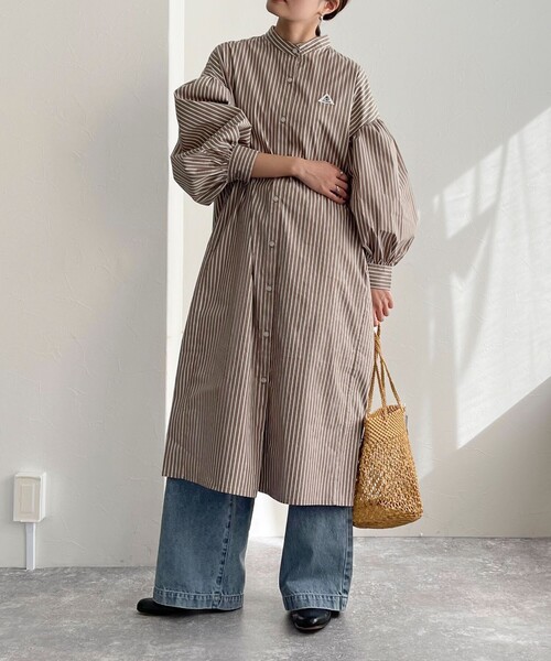 GEVACO（ゲバコ）の「【GEVACO/ゲバコ】タイプライターバンドカラーシャツワンピース（シャツワンピース・レディース・ベージュ系その他3/ブラック系その他/ブルー系その他3/ブルー系その他・36/38）」の3枚目の写真