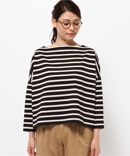 Traditional Weatherwear(トラディショナルウェザーウェア)の「ビッグマリン ボートネックシャツ(Tシャツ/カットソー・レディース・ホワイト×ブラック/ホワイト×ブルー/ホワイト×レッド/ブラック系その他/ブラック×ホワイト/ベージュ系その他/ホワイト×ネイビー/ブルー系その他・SMALL)」の12枚目の写真