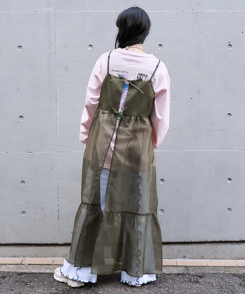 FREAK'S STORE(フリークスストア)の「シアーリップ マキシ 2WAY ワンピース(ワンピース・レディース・オリーブ/ブラック・フリ-)」の4枚目の写真