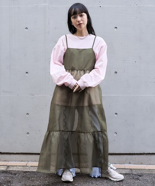 FREAK'S STORE(フリークスストア)の「シアーリップ マキシ 2WAY ワンピース(ワンピース・レディース・オリーブ/ブラック・フリ-)」の5枚目の写真