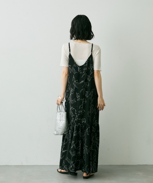 花柄キャミワンピース フレア レースステッチ 韓国系 g3196 花柄刺繍 レースボレロ キャミワンピース 2点セット ドレス