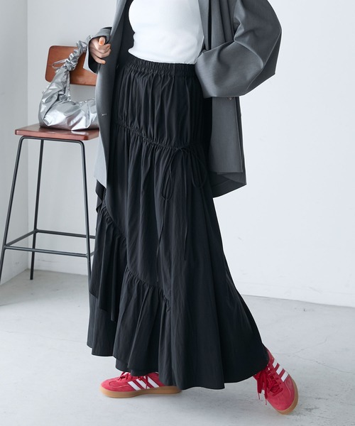 【ラインストーン】アシンメトリー　裾ギザギザ　黒 オーバースカート ｂ415 ヘリンボンアシンメトリーオーバースカート