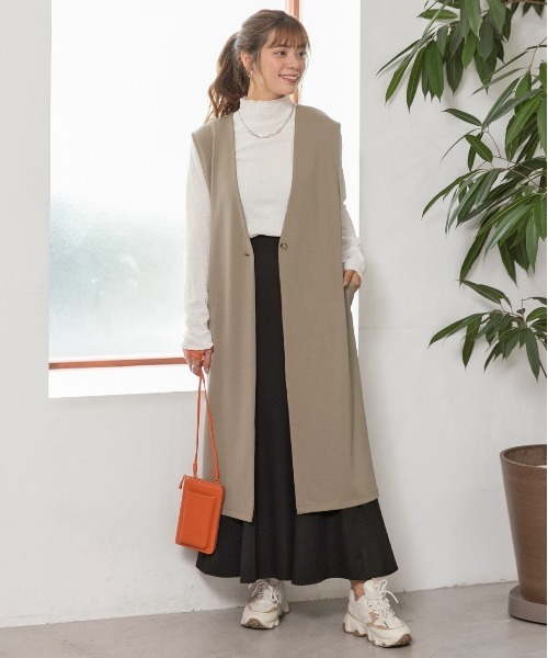 ad thie(アドティエ)の「ストレッチ素材 ノーカラー ロングジレ(ベスト・レディース・グリーン/イエロー/ライトグリーン/ブラック/ベージュ/ピンク/モカ・FREE)」の18枚目の写真