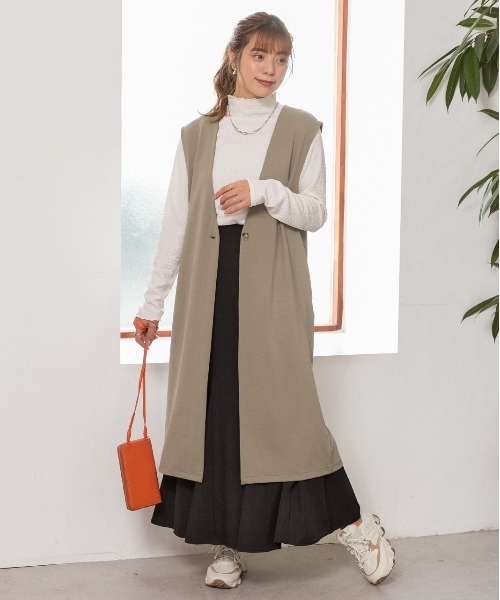 ad thie(アドティエ)の「ストレッチ素材 ノーカラー ロングジレ(ベスト・レディース・グリーン/イエロー/ライトグリーン/ブラック/ベージュ/ピンク/モカ・FREE)」の19枚目の写真