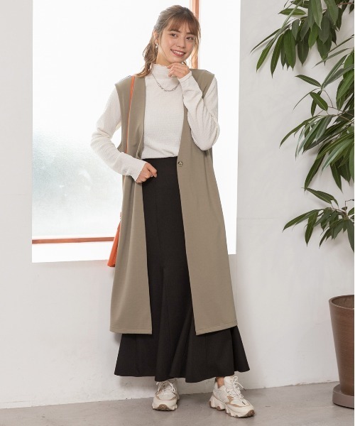 ad thie(アドティエ)の「ストレッチ素材 ノーカラー ロングジレ(ベスト・レディース・グリーン/イエロー/ライトグリーン/ブラック/ベージュ/ピンク/モカ・FREE)」の20枚目の写真