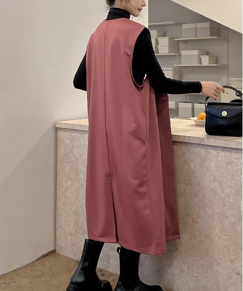 ad thie(アドティエ)の「ストレッチ素材 ノーカラー ロングジレ(ベスト・レディース・グリーン/イエロー/ライトグリーン/ブラック/ベージュ/ピンク/モカ・FREE)」の9枚目の写真