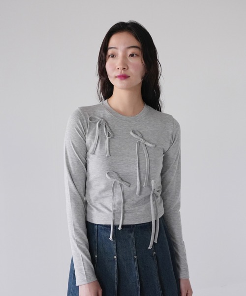 Uenui(ウニュイ)の「tie ribbon tops(Tシャツ/カットソー・レディース・ブラック/ホワイト・FREE)」の10枚目の写真