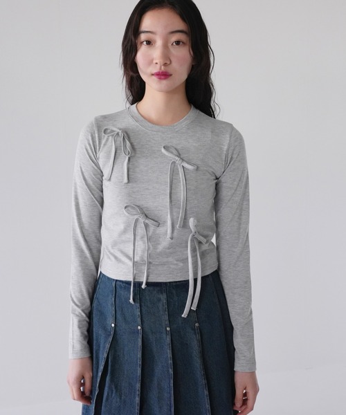 Uenui(ウニュイ)の「tie ribbon tops(Tシャツ/カットソー・レディース・ブラック/ホワイト・FREE)」の14枚目の写真