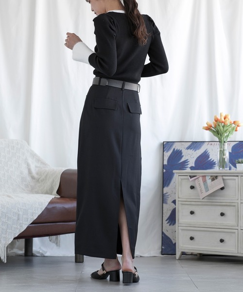 aimoha(アイモハ)の「ベルト付きロング丈スカート(スカート・レディース・ブラック・SMALL/MEDIUM/LARGE/X-LARGE)」の1枚目の写真