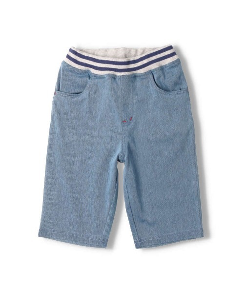 Moujonjon(ムージョンジョン)の「ウエストリブデニムニット6分丈ハーフパンツ(デニムパンツ・キッズ・ブルー/ネイビー・80/90/100/110/120/130/140)」の2枚目の写真