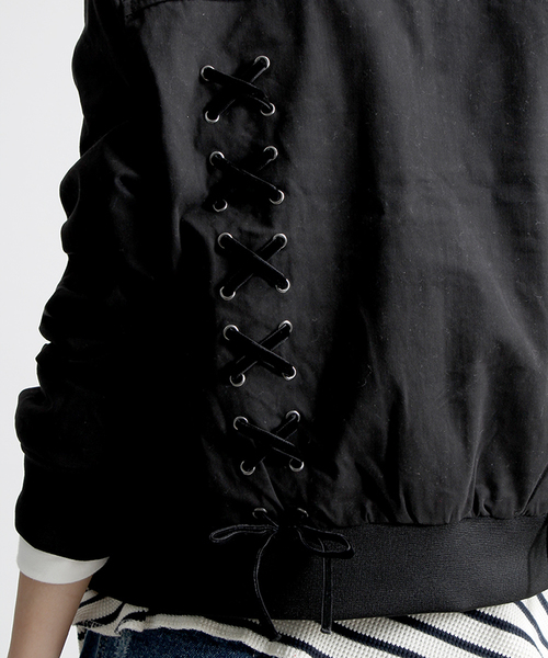 WEGO（ウィゴー）の「WEGO/レースアップブルゾン（ミリタリージャケット・レディース・ブラック/カーキ・FREE）」の8枚目の写真