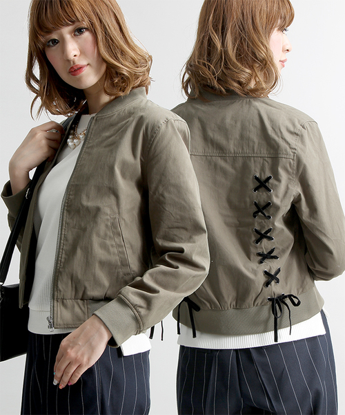 WEGO（ウィゴー）の「WEGO/レースアップブルゾン（ミリタリージャケット・レディース・ブラック/カーキ・FREE）」の10枚目の写真